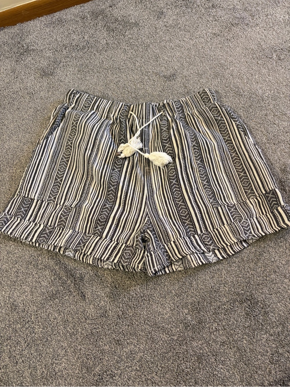 Striped Black & White Drawstring Bermuda Shorts